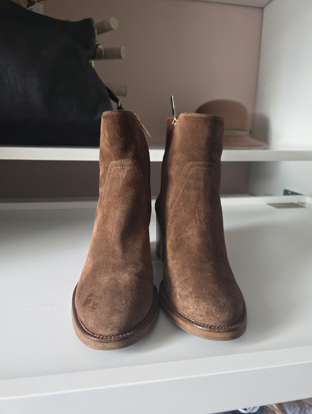 Aquatalia Janella Ankle Bootie Western Boot Brown Suede Leather Shoe Size 8